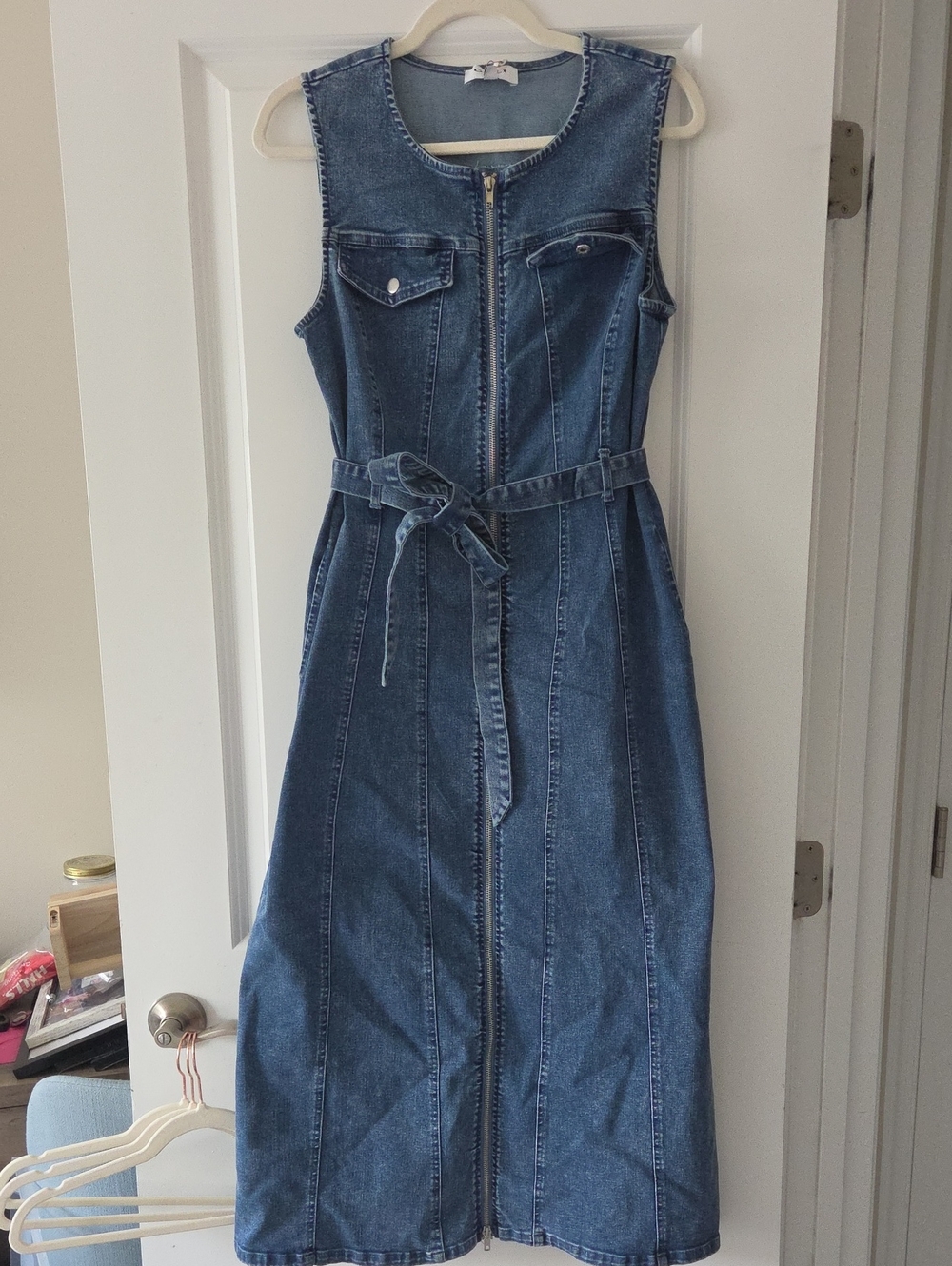 Gilli Blue Denim Midi Dress with Front Zip